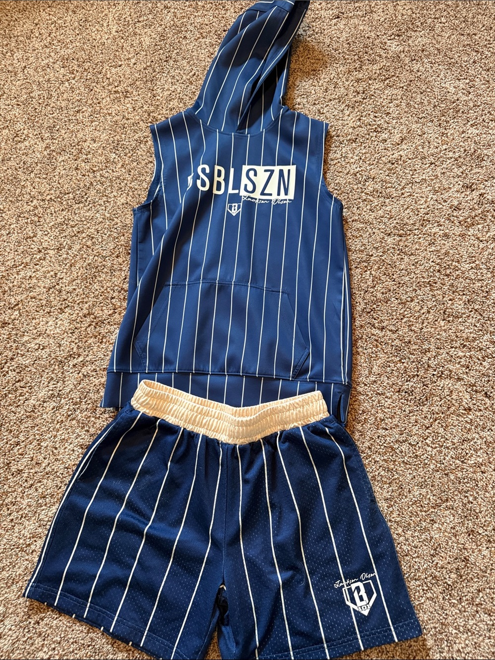Baseball lifestyle 101 Navy Pinstripe Hoodie Tank & Shorts Set